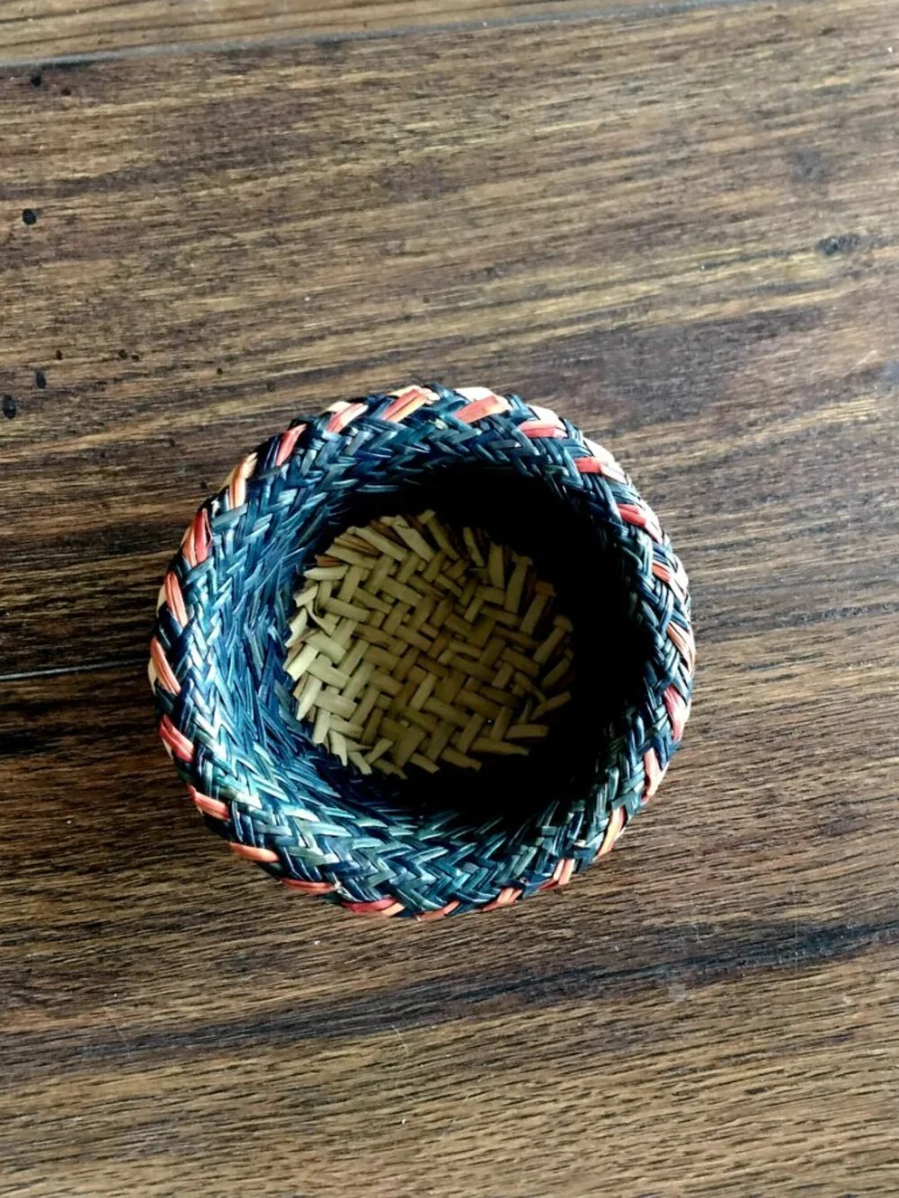 Sm. Native American Hand Woven Double Weave Pattern Basket